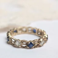 Vintage 9ct Gold Blue Stone Eternity Band, Hallmarked 1970s Organic - Image 11