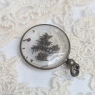 Vintage Pressed Flower Glass Pendant, Dried Plant - Image 3