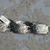 Vintage Sterling Silver Etched Panel Bracelet, Hallmarked Floral 925 DPG - Image 2