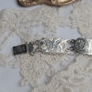 Vintage Sterling Silver Etched Panel Bracelet, Hallmarked Floral 925 DPG - Image 4