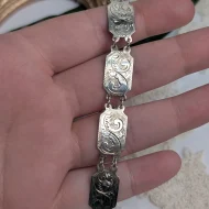 Vintage Sterling Silver Etched Panel Bracelet, Hallmarked Floral 925 DPG - Image 8