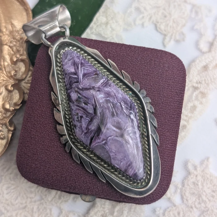 Vintage Sterling Silver Charoite Pendant