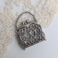Vintage Silver Opening Handbag Charm, Ornate Heart Scroll Pendant - Image 2