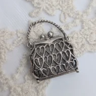 Vintage Silver Opening Handbag Charm, Ornate Heart Scroll Pendant - Image 6