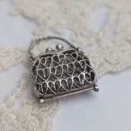 Vintage Silver Opening Handbag Charm, Ornate Heart Scroll Pendant - Image 5