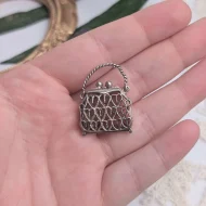 Vintage Silver Opening Handbag Charm, Ornate Heart Scroll Pendant - Image 3