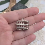 Vintage Silver Tram Charm, Double Decker Pendant - Image 4