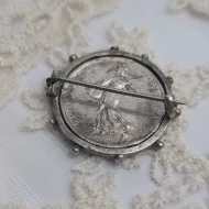 Antique Silver 1915 Franc Brooch, France Coin - Image 5