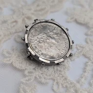 Antique Silver 1915 Franc Brooch, France Coin - Image 4