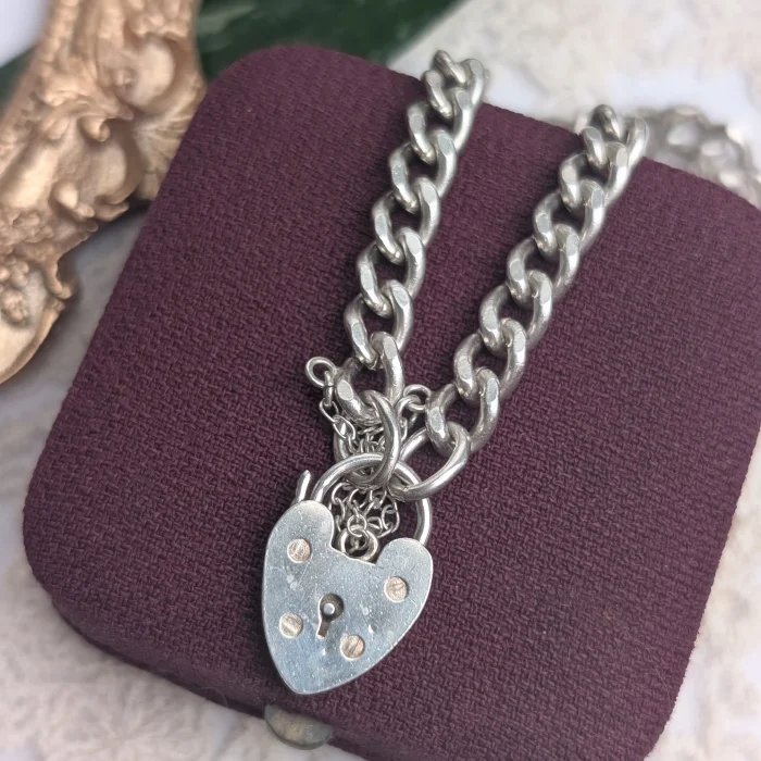 Vintage Sterling Silver Curb Link Charm Bracelet
