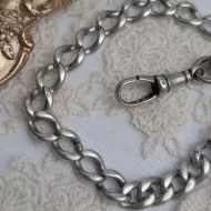 Antique Sterling Silver Albert Watch Chain, T Bar Dog Clip 1916 Edwardian - Image 5
