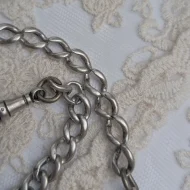 Antique Sterling Silver Albert Watch Chain, T Bar Dog Clip 1916 Edwardian - Image 6