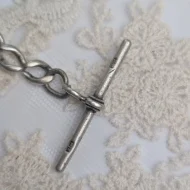 Antique Sterling Silver Albert Watch Chain, T Bar Dog Clip 1916 Edwardian - Image 7