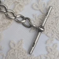 Antique Sterling Silver Albert Watch Chain, T Bar Dog Clip 1916 Edwardian - Image 10