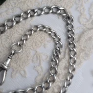 Antique Sterling Silver Albert Watch Chain, T Bar Dog Clip Graduated 1902 Edwardian - Image 3