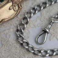 Antique Sterling Silver Albert Watch Chain, T Bar Dog Clip Graduated 1902 Edwardian - Image 5