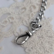 Antique Sterling Silver Albert Watch Chain, T Bar Dog Clip Graduated 1902 Edwardian - Image 8