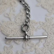 Antique Sterling Silver Albert Watch Chain, T Bar Dog Clip Graduated 1902 Edwardian - Image 9