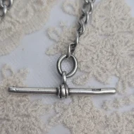 Antique Sterling Silver Albert Watch Chain, T Bar Dog Clip Graduated 1902 Edwardian - Image 10