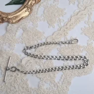 Antique Sterling Silver Albert Watch Chain, T Bar Dog Clip Graduated 1902 Edwardian - Image 16