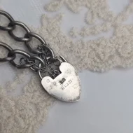 Vintage Sterling Silver Padlock Bracelet, Charm Heart Curb Link 1970 - Image 8