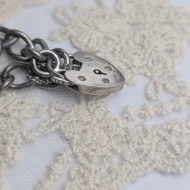 Vintage Sterling Silver Padlock Bracelet, Charm Heart Curb Link 1970 - Image 9