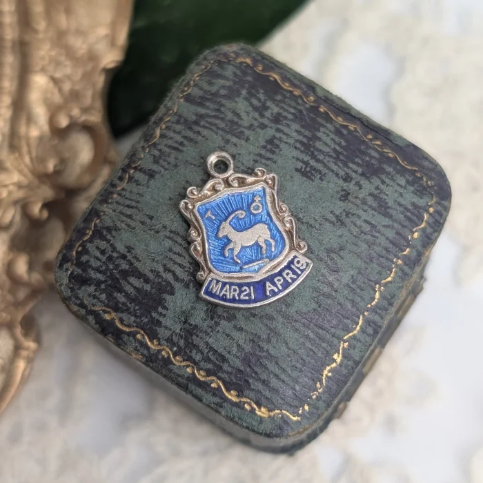 Vintage Silver and Enamel Aries Shield Charm Pendant