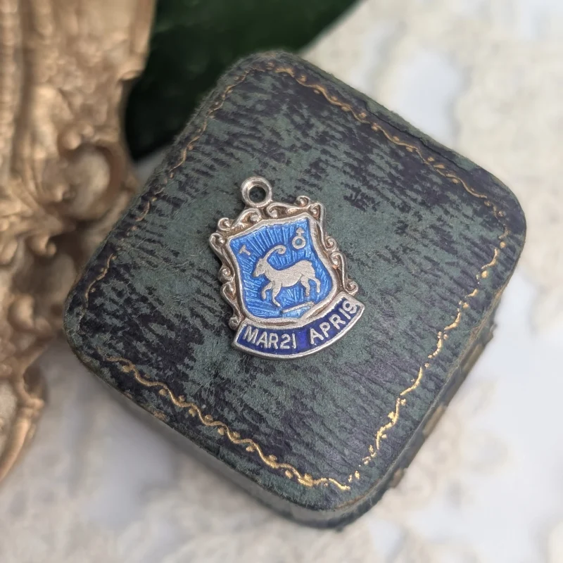Vintage Silver and Enamel Aries Shield Charm Pendant