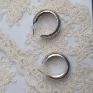 Vintage Silver Hoop Earrings, Etched Open Half Boho - Image 2