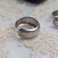 Vintage Silver Hoop Earrings, Etched Open Half Boho - Image 8