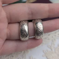 Vintage Silver Hoop Earrings, Etched Open Half Boho - Image 9