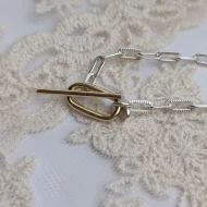 Vintage Sterling Silver Paperclip Bracelet, Hammered Gold Plated Dyadema - Image 3
