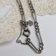 Vintage Silver Figaro Link Bracelet, Charm - Image 3