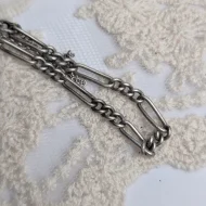 Vintage Silver Figaro Link Bracelet, Charm - Image 5