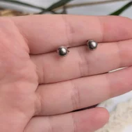 Vintage Silver Ball Studs, Round Earrings Plain - Image 5