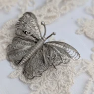 Vintage Silver Butterfly Filigree Brooch Pin - Image 4