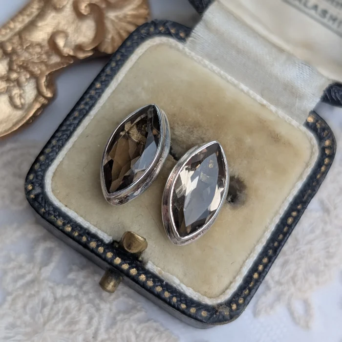 Vintage Silver Brown Stone Earrings
