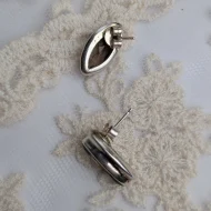Vintage Silver Brown Stone Earrings, Smoky Quartz Studs - Image 2