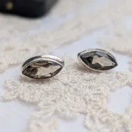 Vintage Silver Brown Stone Earrings, Smoky Quartz Studs - Image 3