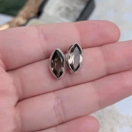 Vintage Silver Brown Stone Earrings, Smoky Quartz Studs - Image 7