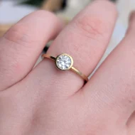 Vintage Sterling Silver Solitaire Ring, CZ Bezel Gold Plated Italy - Image 2