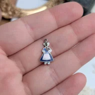 Vintage Silver Dutch Enamel Charm, Woman in Dress - Image 4