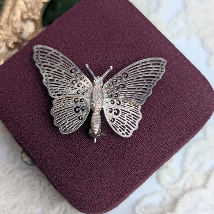 Vintage Silver Butterfly Filigree Brooch Pin