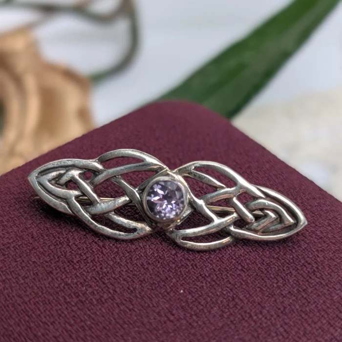 Vintage Sterling Silver Amethyst Brooch