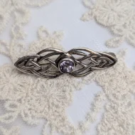 Vintage Sterling Silver Amethyst Brooch, Kit Heath Bar Celtic Knot - Image 2