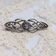 Vintage Sterling Silver Amethyst Brooch, Kit Heath Bar Celtic Knot - Image 3