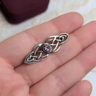 Vintage Sterling Silver Amethyst Brooch, Kit Heath Bar Celtic Knot - Image 7