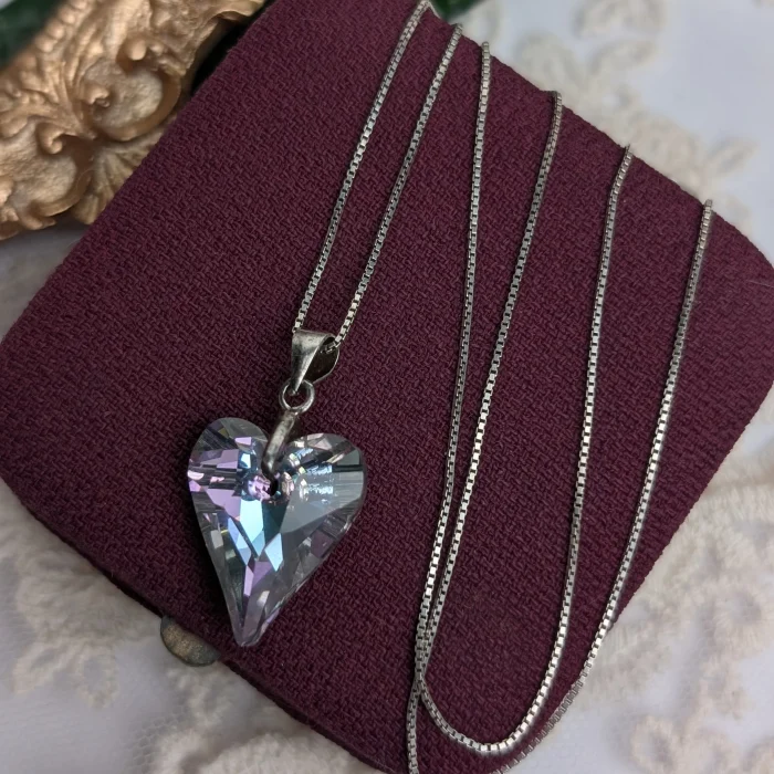 Vintage Sterling Silver Crystal Heart Necklace