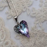 Vintage Sterling Silver Crystal Heart Necklace, Love Heart Pendant AB - Image 2