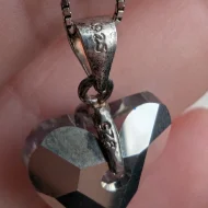 Vintage Sterling Silver Crystal Heart Necklace, Love Heart Pendant AB - Image 6